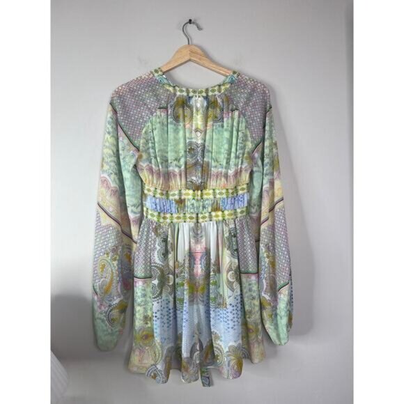 NEW Alexis Tessie Fully Lined Front Tie Blouson Sleeves Mini Dress Rococco Sz XS - Picture 7 of 8